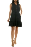 Nina Leonard Tie Waist Shirtdress In Black