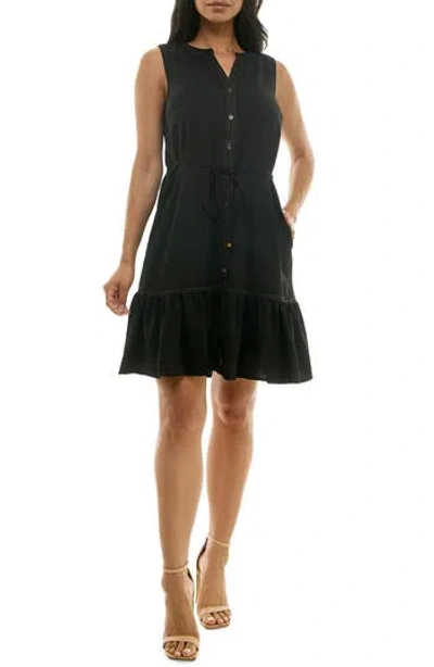 Nina Leonard Tie Waist Shirtdress In Black
