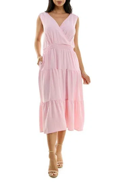 Nina Leonard Tiered Midi Dress In Ballet Slipper