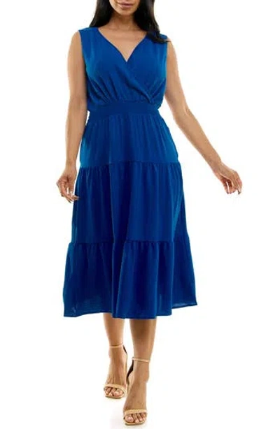 Nina Leonard Tiered Midi Dress In Deep Sapphire