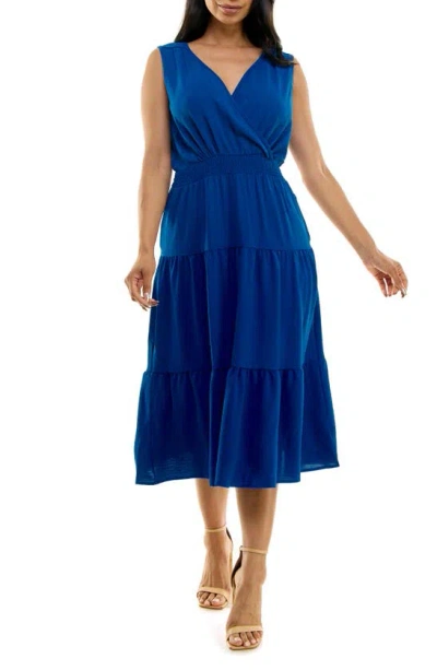 Nina Leonard Tiered Midi Dress In Deep Sea