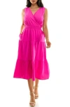 Nina Leonard Tiered Midi Dress In Pink