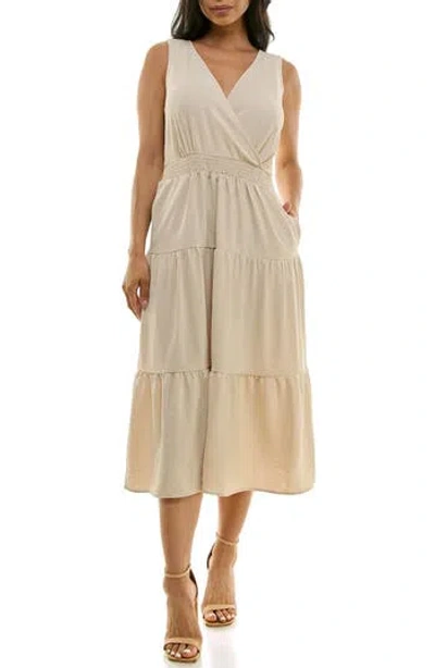 Nina Leonard Tiered Midi Dress In Sand
