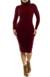 Nina Leonard Turtleneck Ribbed Midi Sweater Dress In Burgundy