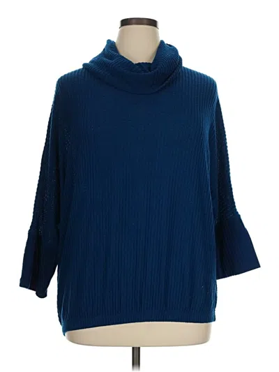 Pre-owned Nina Leonard Turtleneck Sweater In Blue