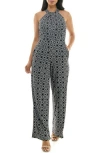 Nina Leonard Twisted Halter Neck Jumpsuit In Black/white