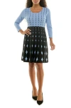 Nina Leonard Two-tone Fit & Flare Sweater Dress In Blue