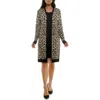 Nina Leonard Twofer Knit Dress In Beige/black Multi