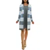 Nina Leonard Twofer Knit Dress In Charcoal/light Blue