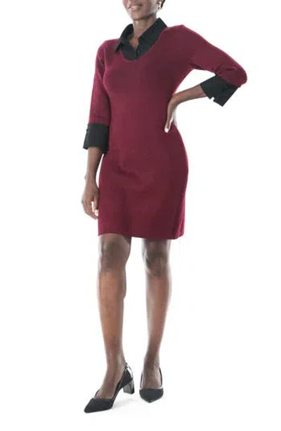 Nina Leonard Twofer Sweater Dress In Burgundy