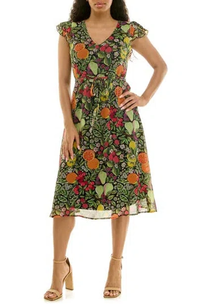 Nina Leonard V-neck Sleeveless Fit & Flare Dress In Multi