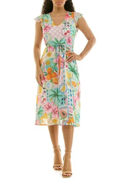 Nina Leonard V-neck Sleeveless Fit & Flare Dress In Multi