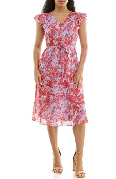 Nina Leonard V-neck Sleeveless Fit & Flare Dress In Multi