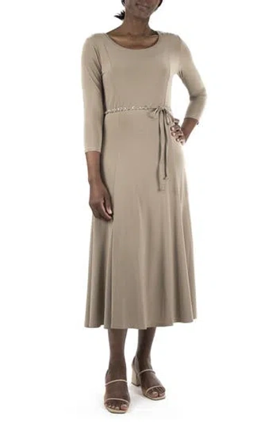 Nina Leonard Waist Belt Midi Dress In Brown