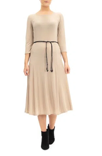 Nina Leonard Waist Belt Midi Dress In Gray