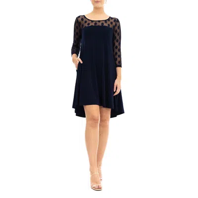 Nina Leonard Women's Sheer Polka Dot High Low Dress - Medium In Blue