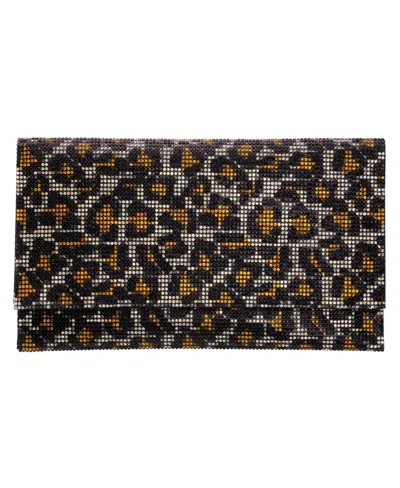 Nina Leopard Print All Over Crystal Envelope Clutch In Gold Leopard