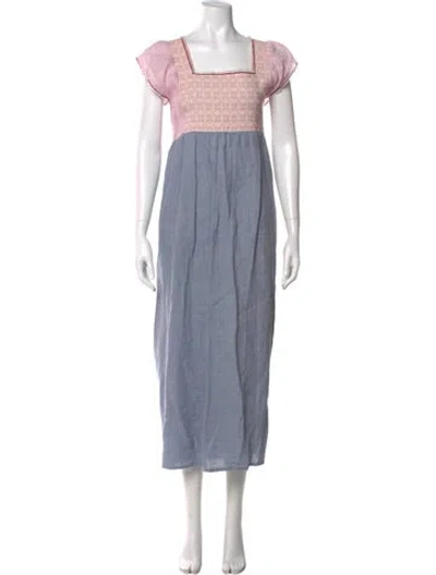 Pre-owned Nina Leuca Linen Long Dress In Blue