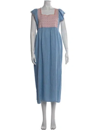 Pre-owned Nina Leuca Linen Long Dress In Blue