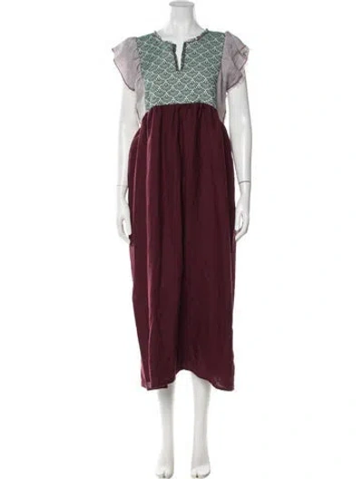 Pre-owned Nina Leuca Linen Long Dress In Burgundy