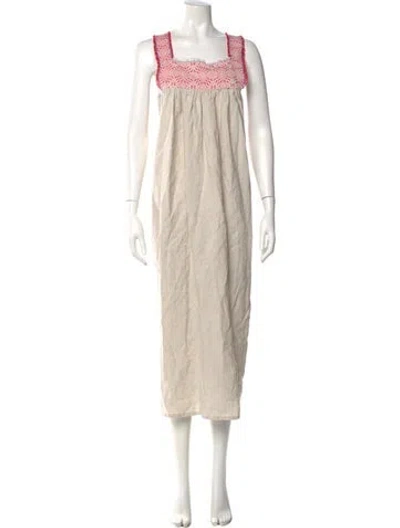 Pre-owned Nina Leuca Linen Long Dress In Neutral