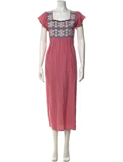 Pre-owned Nina Leuca Linen Long Dress In Pink