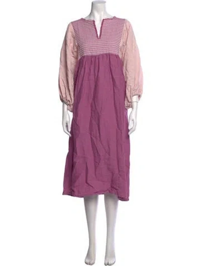 Pre-owned Nina Leuca Linen Long Dress In Pink/purple