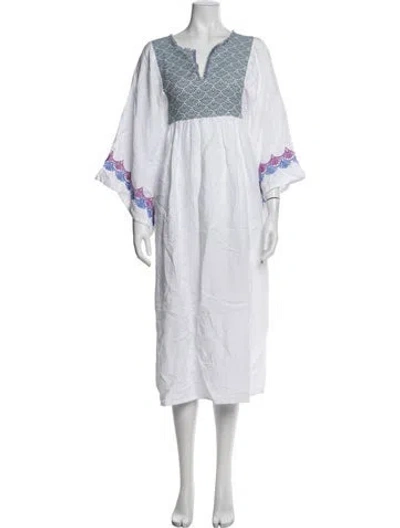Pre-owned Nina Leuca Linen Long Dress In White