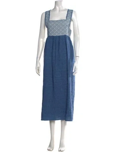 Pre-owned Nina Leuca Linen Midi Length Dress In Blue
