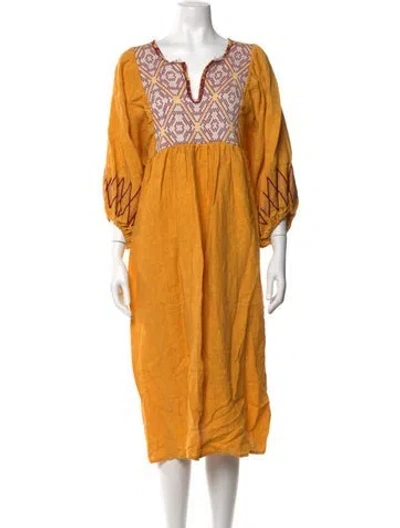 Pre-owned Nina Leuca Linen Midi Length Dress In Orange