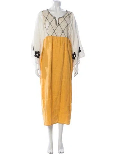 Pre-owned Nina Leuca Linen Midi Length Dress In Yellow