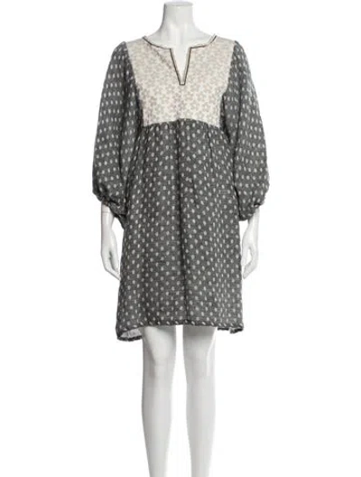 Pre-owned Nina Leuca Linen Mini Dress In Gray