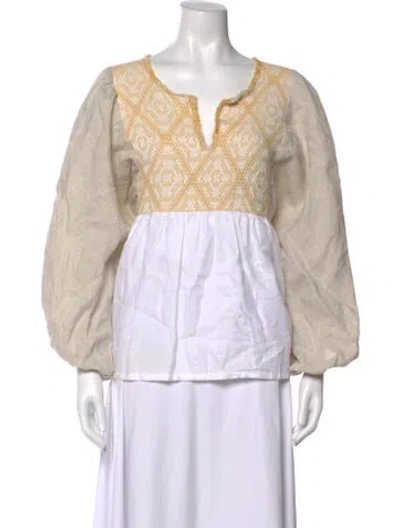 Pre-owned Nina Leuca Linen Patterned Top In Neutrals