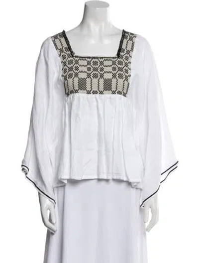 Pre-owned Nina Leuca Linen Printed Crop Top W/ Tags In Neutral