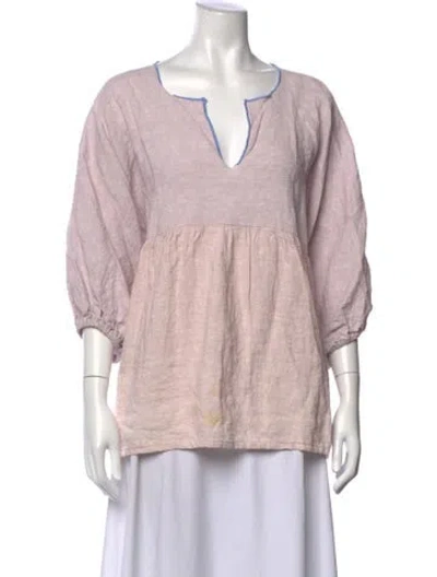 Pre-owned Nina Leuca Linen V-neck Top In Pink