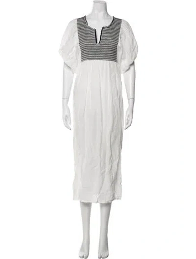 Pre-owned Nina Leuca Patterned Midi Length Dress In White