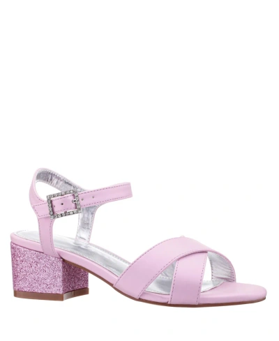 Nina Little Girls Block Heel Dress Sandals In Pink Smooth/glitter