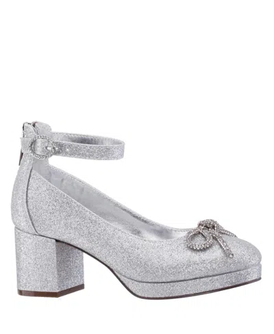 Nina Kids' Little Girls Daylin Ankle Strap Rhinestone Bow Dress Shoe In Silver