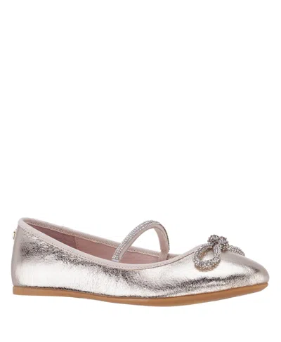 Nina Babies' Little Girls Rhinestone Embellishment Kendalla Ballet Flats In Platino Crackle Metallic