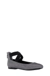 Nina Marissa Cross Strap Flat In Black Silver Sparkle Fabric