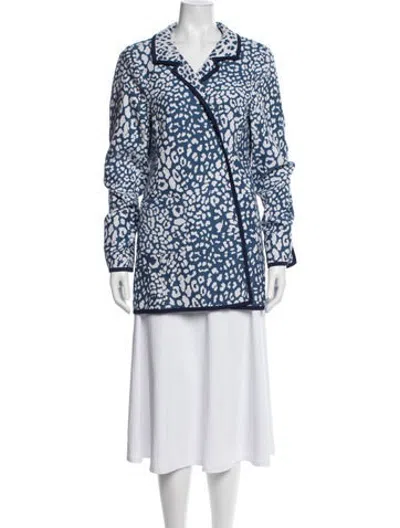 Pre-owned Nina Mclemore Animal Print Blazer In Blue