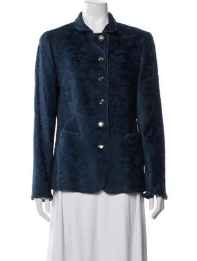 Pre-owned Nina Mclemore Floral Print Blazer In Blue