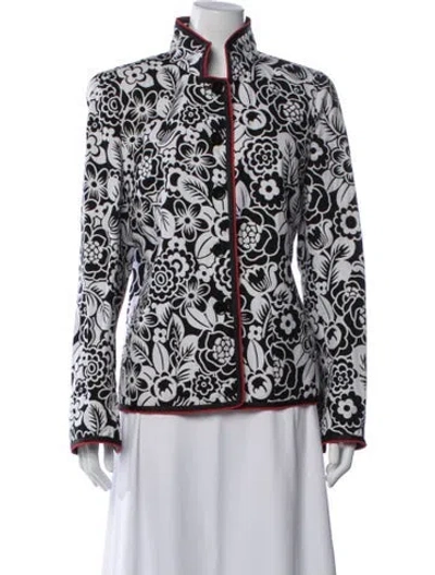 Pre-owned Nina Mclemore Floral Print Jacket In Black/white