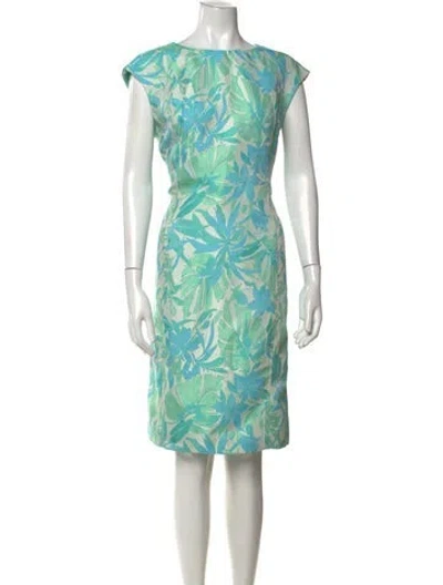 Pre-owned Nina Mclemore Floral Print Knee-length Dress In Green