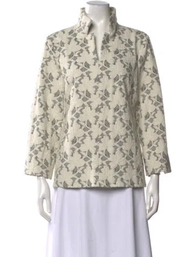 Pre-owned Nina Mclemore Floral Print Mock Neck Sweater In Neutral