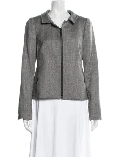 Pre-owned Nina Mclemore Lambswool Tweed Pattern Blazer In Black