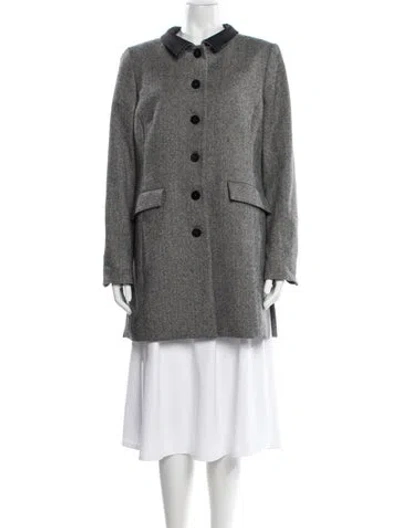 Pre-owned Nina Mclemore Lambswool Tweed Pattern Coat In Grey