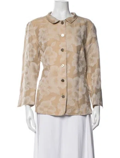 Pre-owned Nina Mclemore Linen Floral Print Jacket In Neutrals