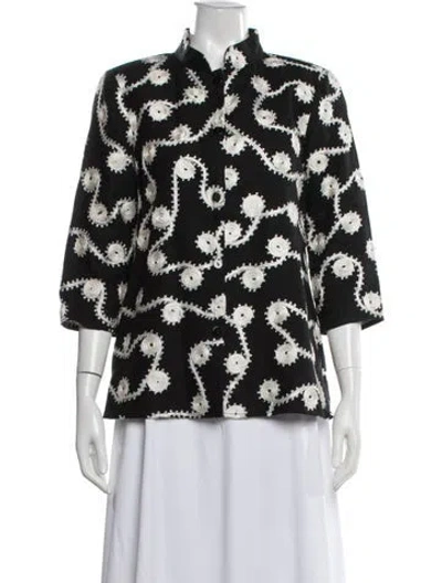Pre-owned Nina Mclemore Linen Patterned Jacket In Black