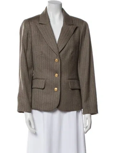 Pre-owned Nina Mclemore Merino Wool Printed Blazer In Brown